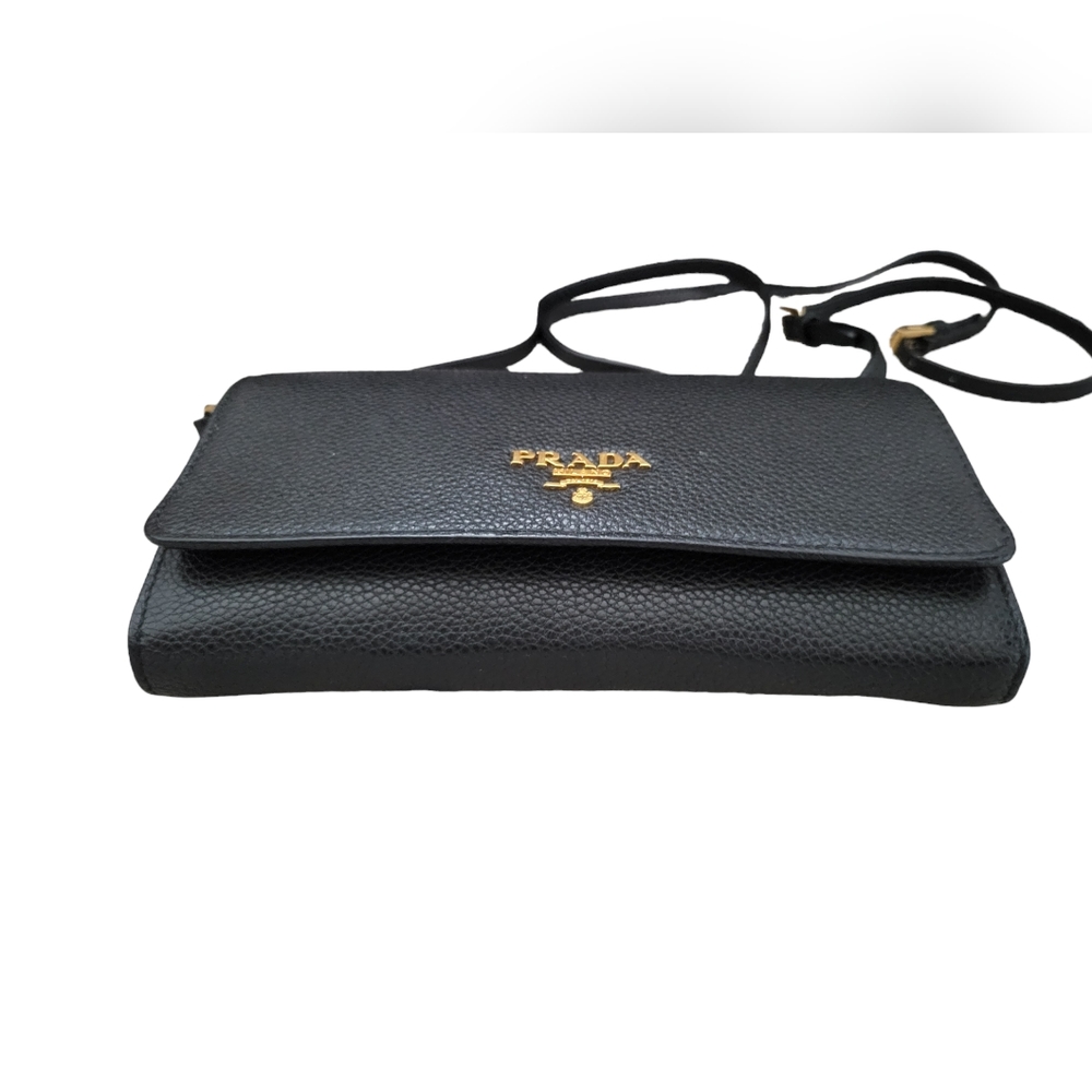 PRADA Black Leather Wallet On Chain Crossbody Bag Shoulder Bag - Picture 4 of 16
